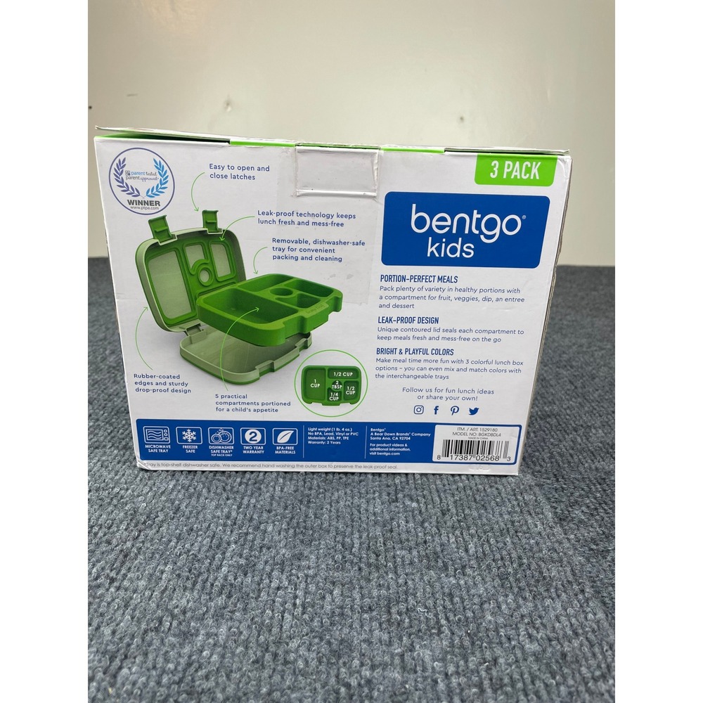 Bentgo Kids Leak-Proof 5-Compartment Lunch Box Set 3 Pack Blue Green Purple NEW - Picture 3 of 6